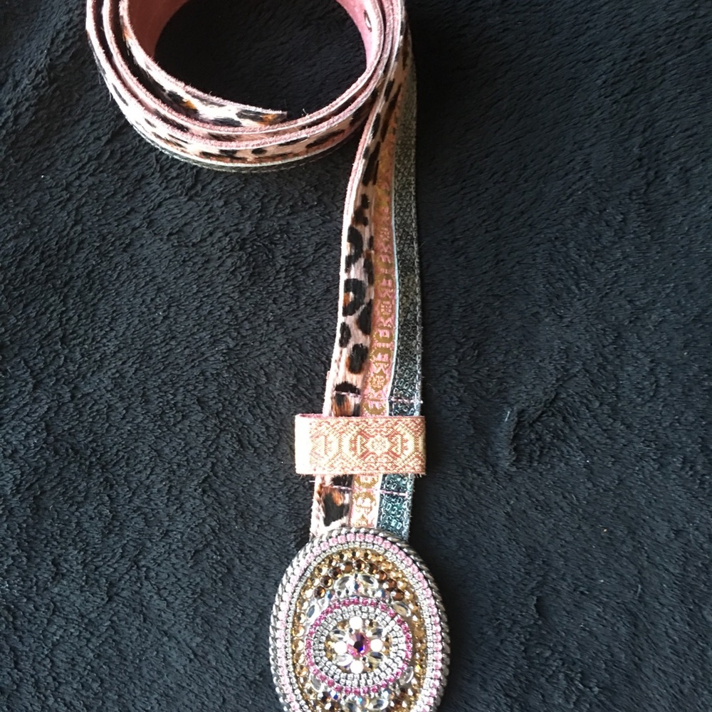Pink Animal Print Belt Rhinestone Buckle Belt